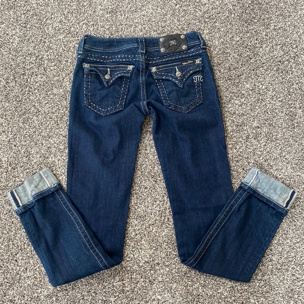 EUC Miss Me Dark Wash Cuffed Skinny Jeans 27